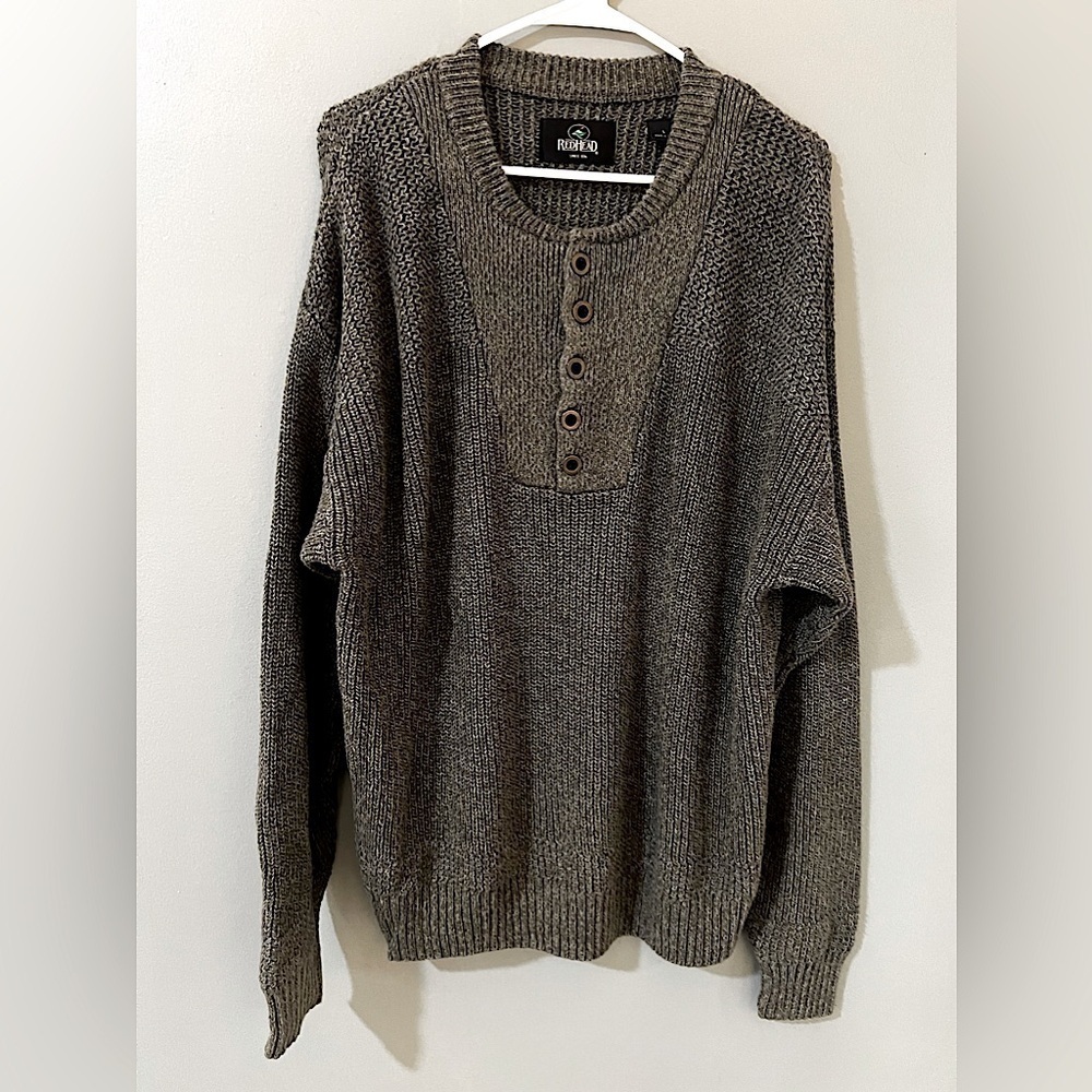 Redhead 90s men's Redhead olive green knit Henley pullover, size large